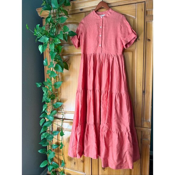 Boho Linen Maxi Dress by HELSOL, Coral, Handmade in Mexico - Picture 7 of 14